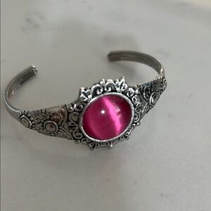 Silver Bracelet with Pink Stone